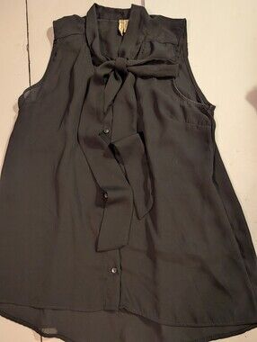 Japna Black Sleeveless Sheer Tie-Neck Blouse Small